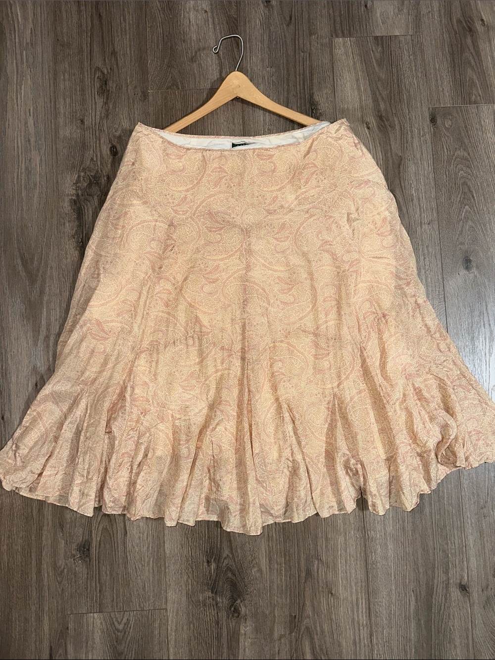 Lauren Ralph Lauren Peach Paisley A-Line Skirt Cotton & Silk Fully Lined